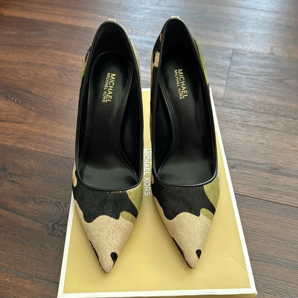 Michael Kors NWT Amara Camouflage Dyed Real Hair Cow Fur Leather Women's Pump.